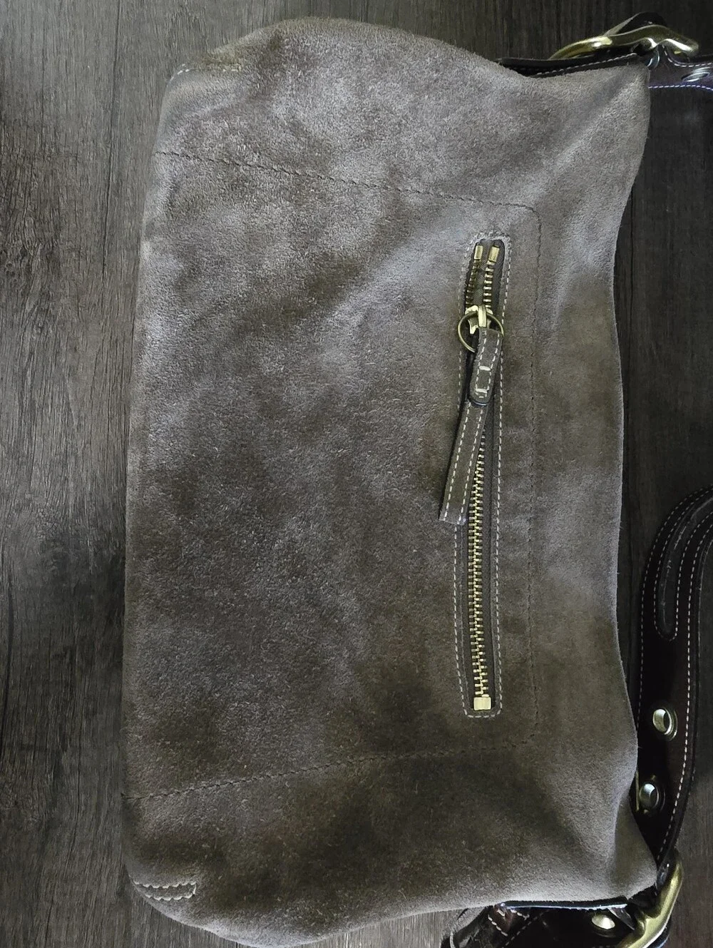 2005 Coach East West Tassel Taupe Suede Hobo Bag